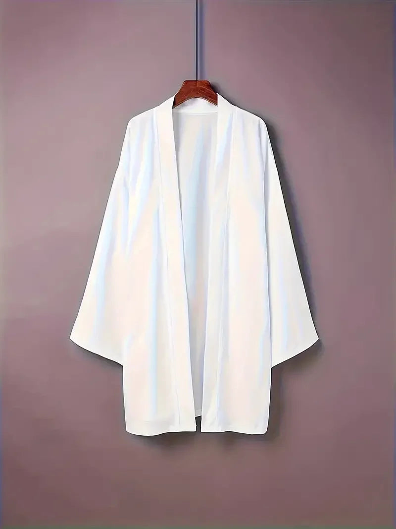 Robe d'été noire pour hommes, vêtements de samouraï, couleur unie, ample, Costume traditionnel asiatique, cape Kimono japonaise de plage, manteau de protection solaire