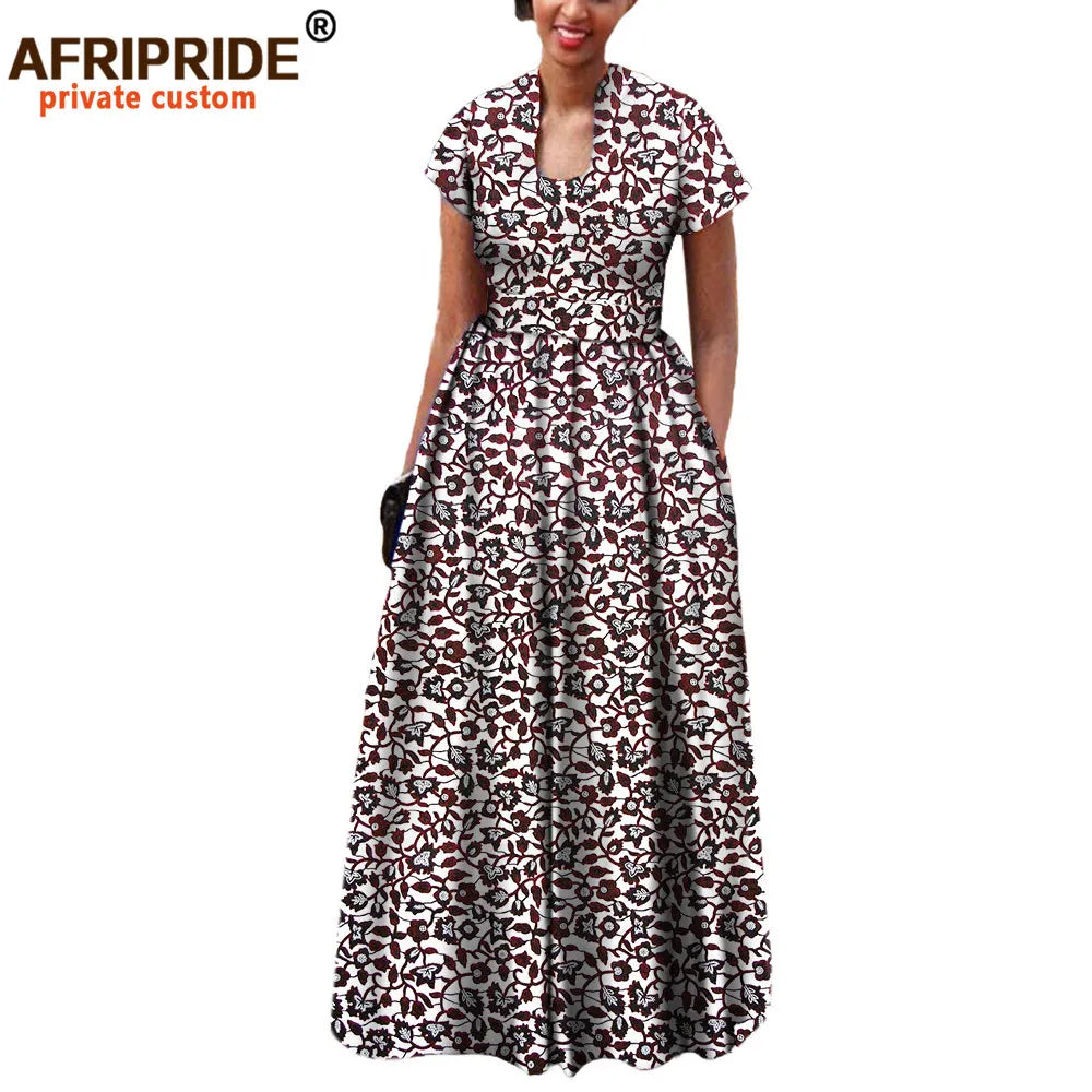 African Dress for Women Autumn Short Sleeve with Sashes Decoration Floor Length Bohemian Style Party Outfits A7225117