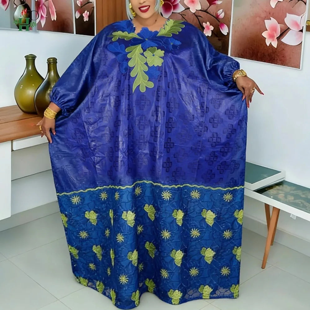 2026 African Dresses for Woman Kaftan Dress Embroidery Bazin Riche Traditional Outfit for Wedding Party Church Gown Turkey Dress