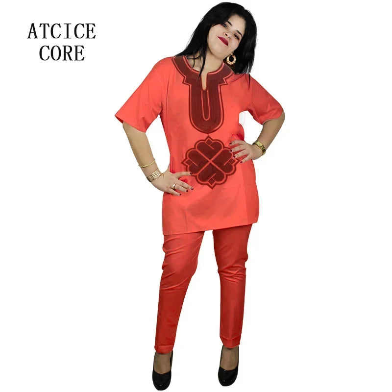 African Dress For Woman Soft Material Emboridery Design Top And Pants