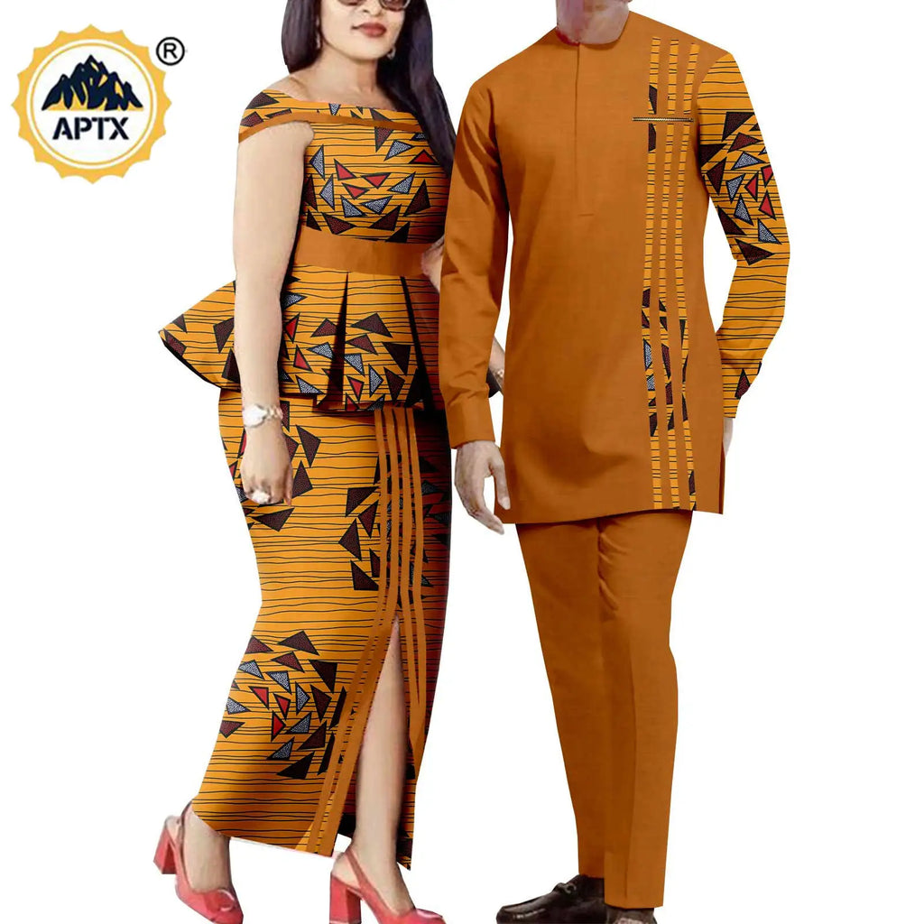 Tenues de couple assorties pour hommes, ensembles chemises et pantalons, robes africaines Dashiki pour femmes, haut et jupes fendues pour mariage, Y23C006