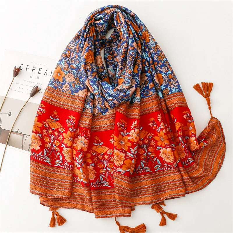 Châle en Viscose avec Pompon, Écharpe Africaine, Indienne, Ethnique, Géométrique, Florale, Haute Qualité, Bande Ronde, Hijab Musulman, Bufanda, 180x90cm