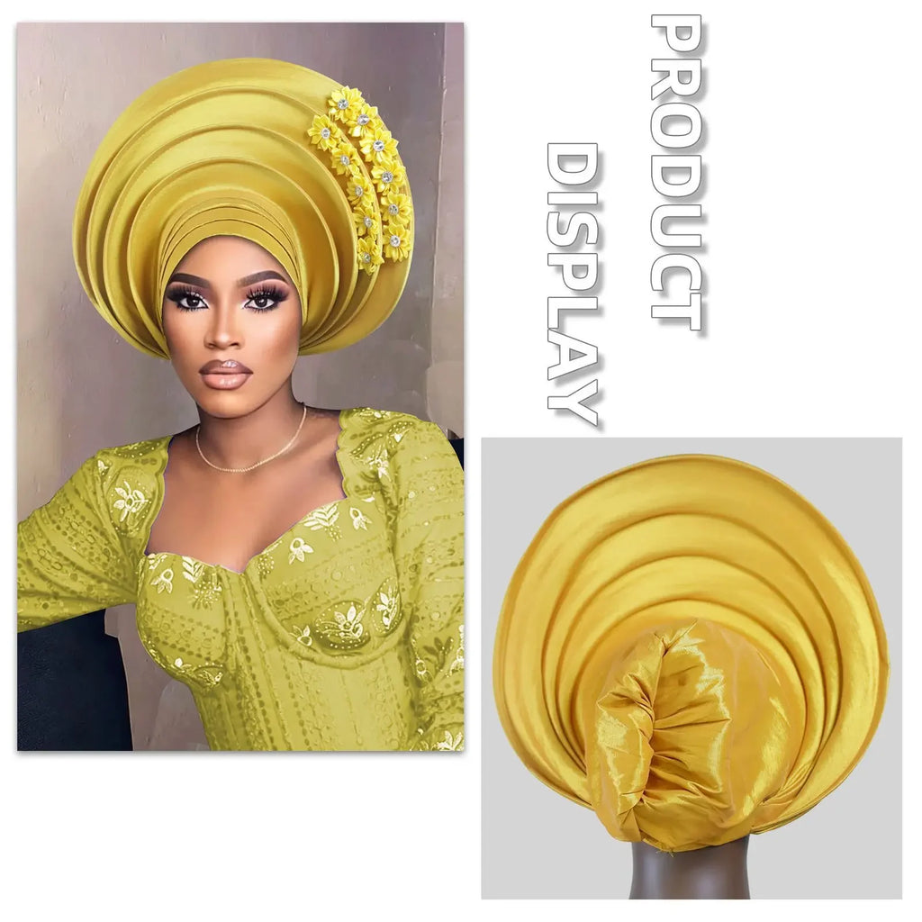 Chapeau foulard pour femmes africaines, Gele nigérian, Gele auto-formable, Turban, Bandeau pour la tête, Hijab musulman, Bonnet, pour soirées et événements