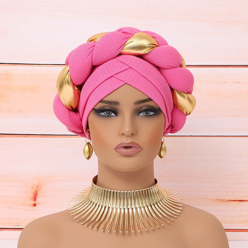 Auto Gele-Turban Africain pour Femme Musulmane, Cravate de Sauna, Chapeau Rond Plissé, Hijab Aso Oke NigWin, Foulard de Tête