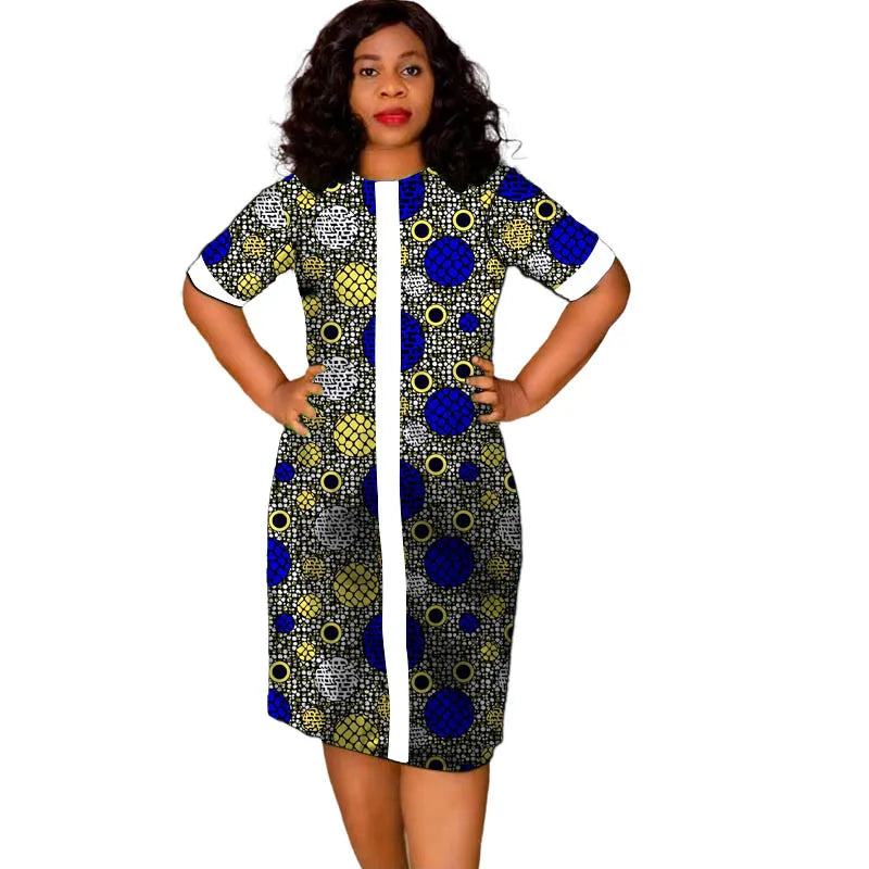 African Fashion O-Neck Dress White&Wax Patchwork Original Design Tailor Made Women's Outfit Colorful Print Female Party Wear