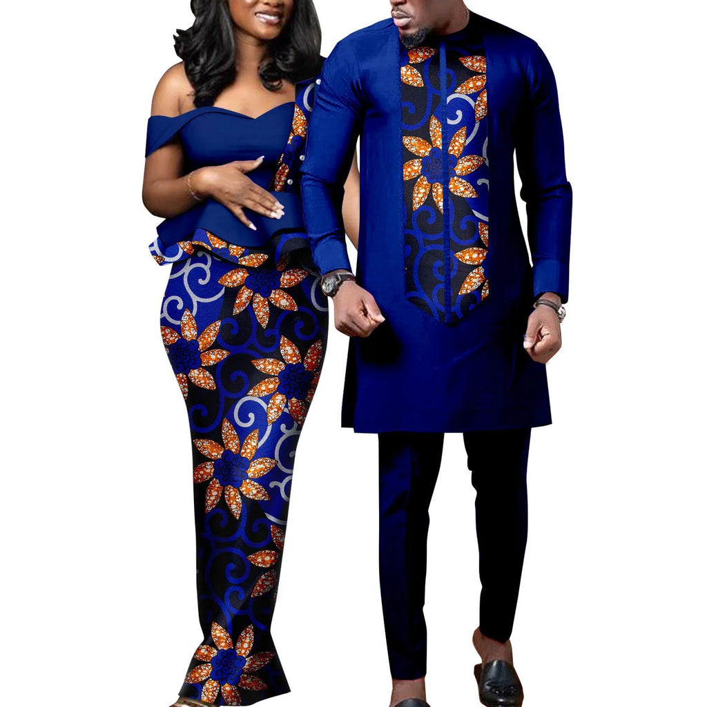Robes africaines pour femmes, tenues assorties pour couples Bazin Lover, robes de soirée sirène imprimées, ensembles chemise et pantalon pour hommes, tenues de mariage