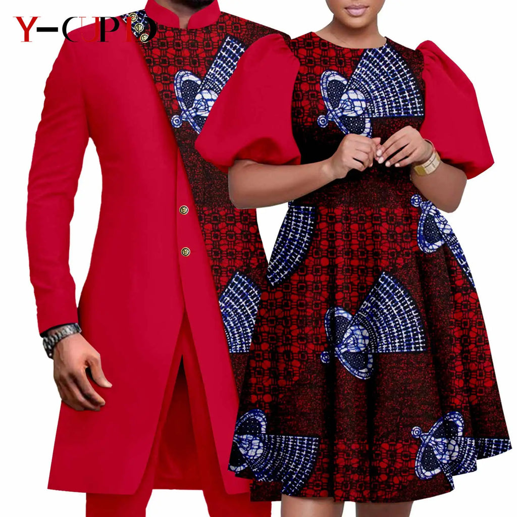 Vêtements Africains Assortis pour Couple Dashiki, Robe Imprimée, Bazin Riche, Ensemble Veste et Pantalon Imbibés, 2 Pièces, Y23C076