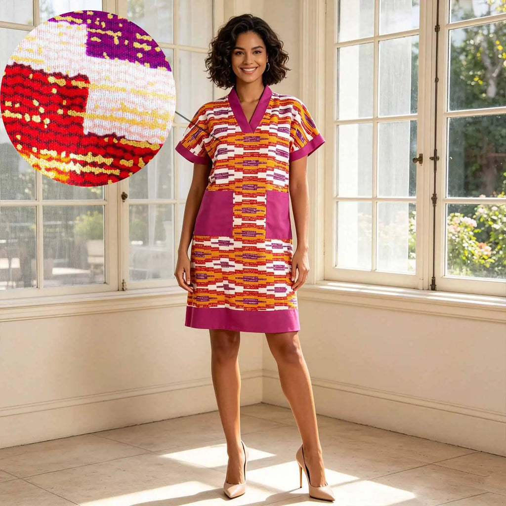 African Dresses for Women Short Sleeve V-Neck High Waist Pocket Elegant Fashion Ankara Attire Floral Printed Dresses 2625032