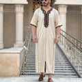 Gandoura marocaine pour hommes musulmans, thobe ample à manches courtes, broderie magnifique, vêtements traditionnels islamiques confortables pour hommes, pour les fêtes