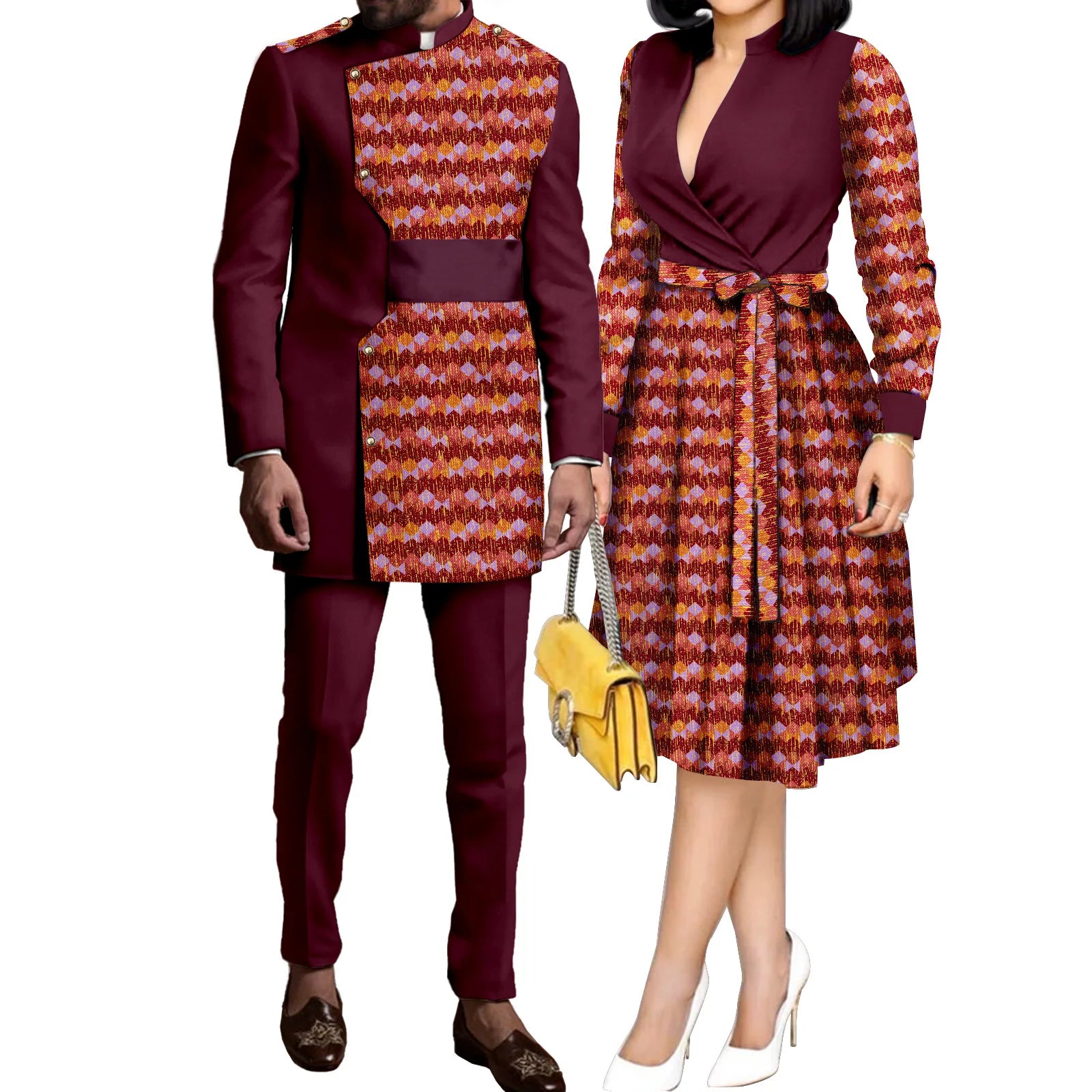 SEA&ALP Tenues de couple africaines imprimées Kente pour mariage, ensemble Dashiki africain pour homme à manches longues et pantalon, robes assorties pour femme