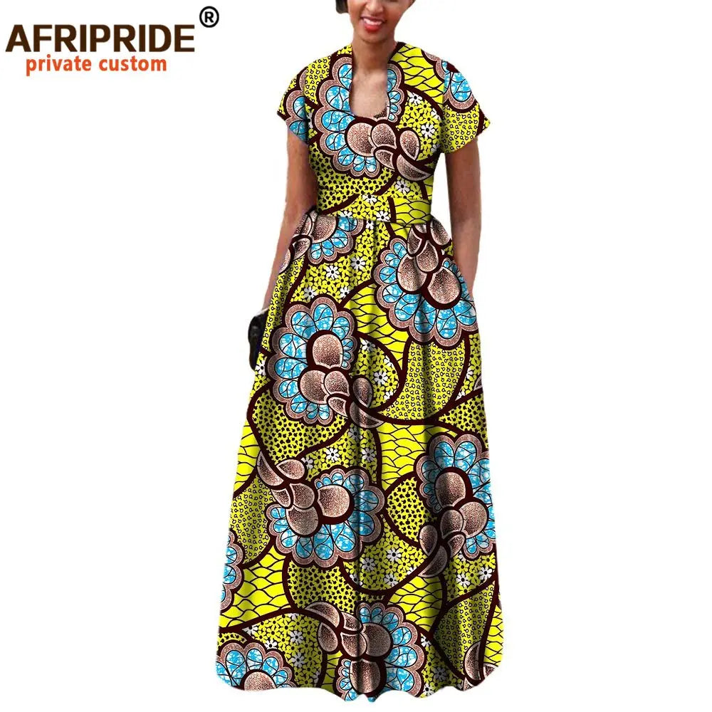 African Dress for Women Autumn Short Sleeve with Sashes Decoration Floor Length Bohemian Style Party Outfits A7225117