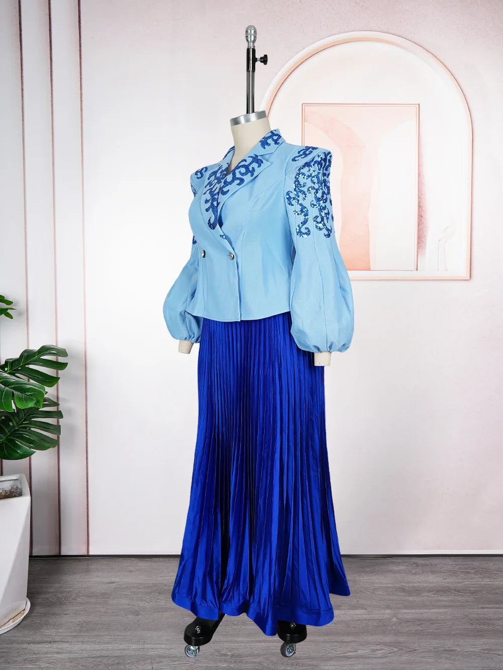 African Clothes For Women 2 Piece Matching Long Sleeve Tops And Pleated Skirt Suit Party Evening Dress Wedding Guest Attire Robe