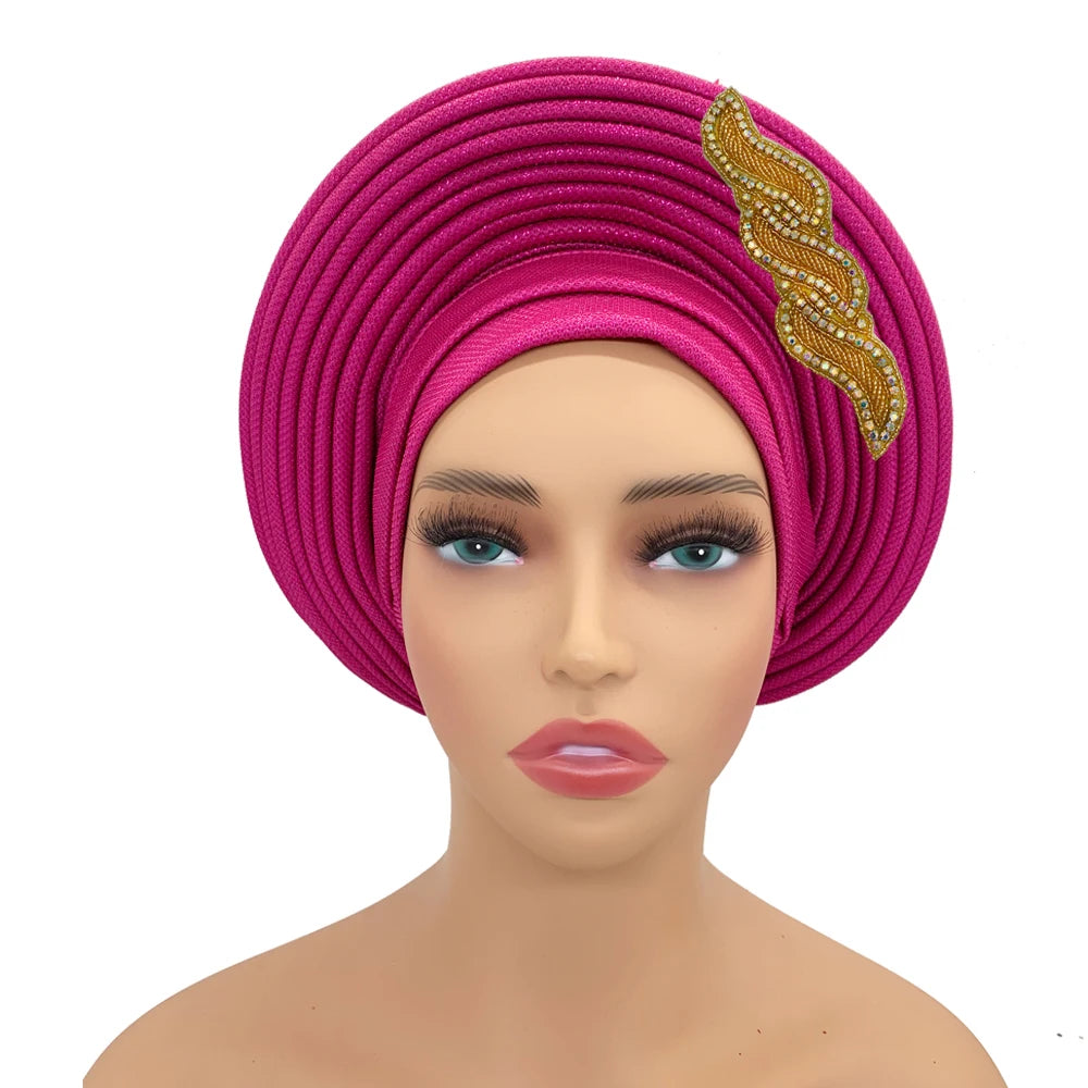 Cravate de sauna africaine Auto Gele pour femmes, couvre-chef nigérian, fête de mariage, turban féminin, casquette prête à porter