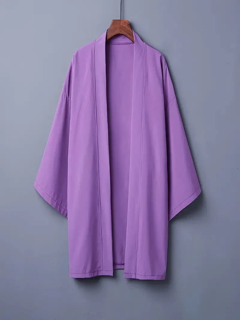 Robe d'été noire pour hommes, vêtements de samouraï, couleur unie, ample, Costume traditionnel asiatique, cape Kimono japonaise de plage, manteau de protection solaire