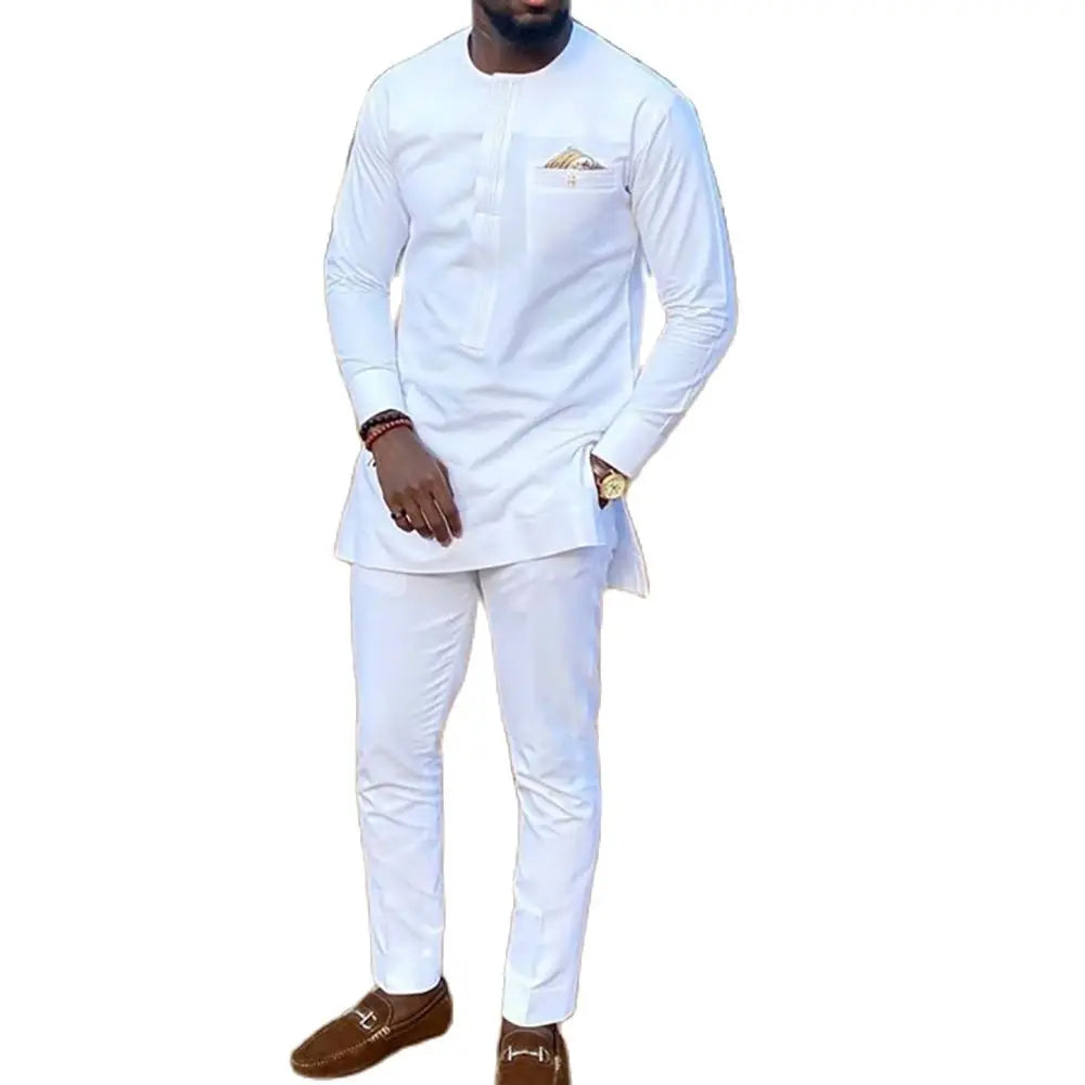 2025 hommes africains Dashiki à manches longues 2 pièces ensemble tenue traditionnelle afrique vêtements blanc hommes costume homme chemise pantalon costumes