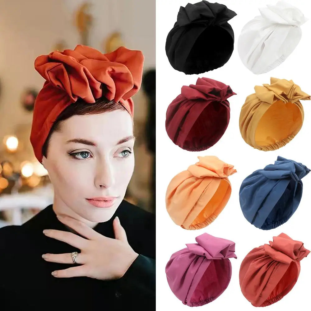 Bandeaux africains élégant rétro Turban pour femmes musulman foulard casquette couleur unie dames bonnets casquettes casque musulman