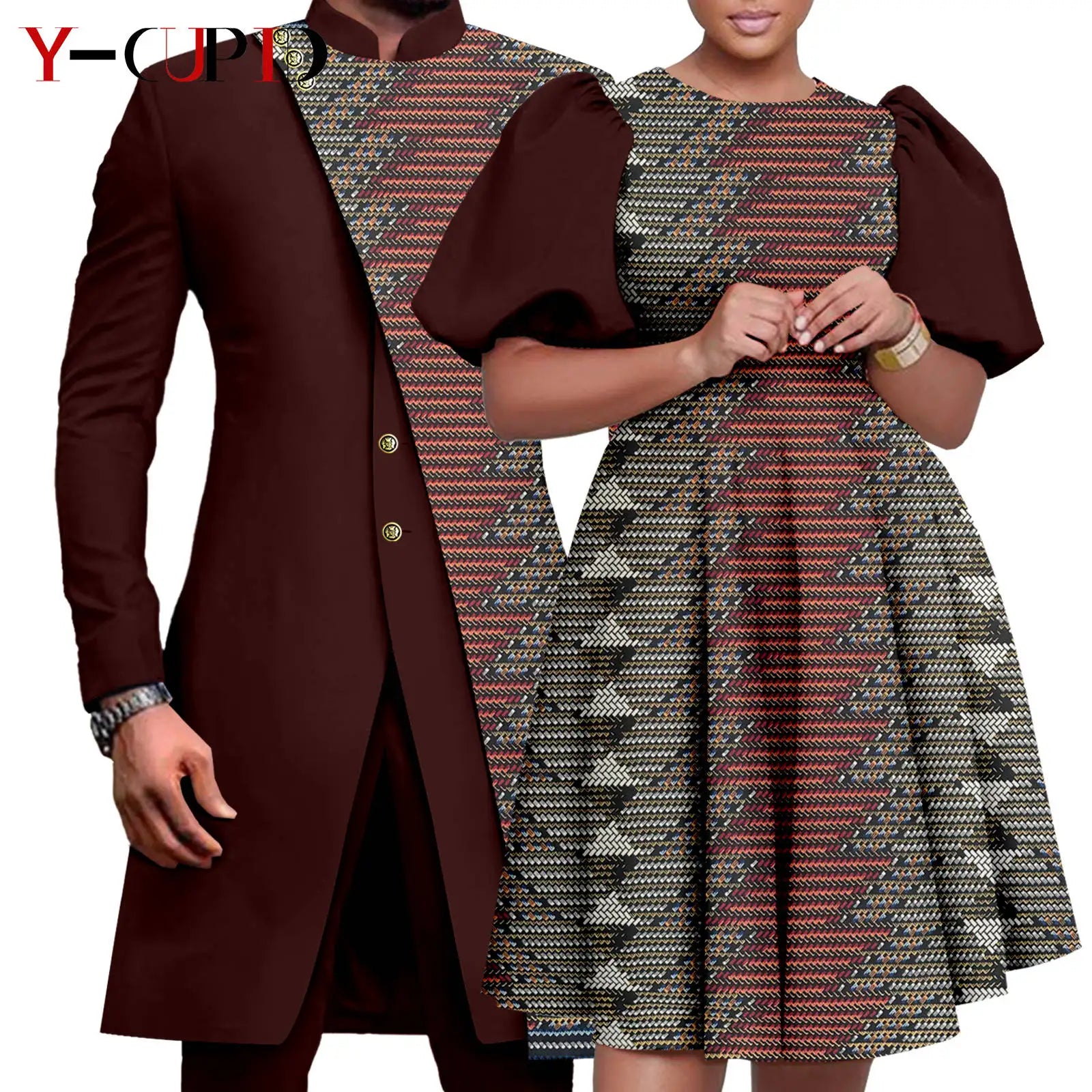 Vêtements Africains Assortis pour Couple Dashiki, Robe Imprimée, Bazin Riche, Ensemble Veste et Pantalon Imbibés, 2 Pièces, Y23C076