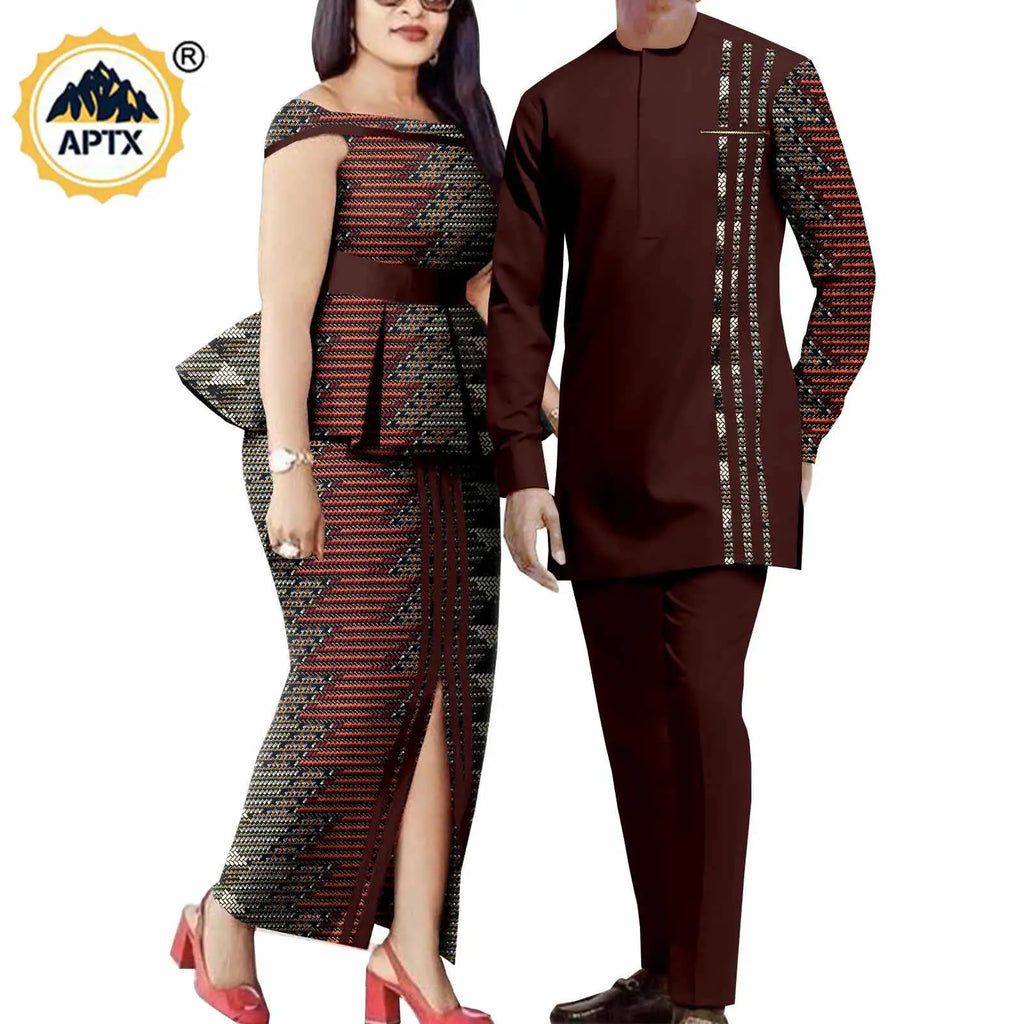 Tenues de couple assorties pour hommes, ensembles chemises et pantalons, robes africaines Dashiki pour femmes, haut et jupes fendues pour mariage, Y23C006