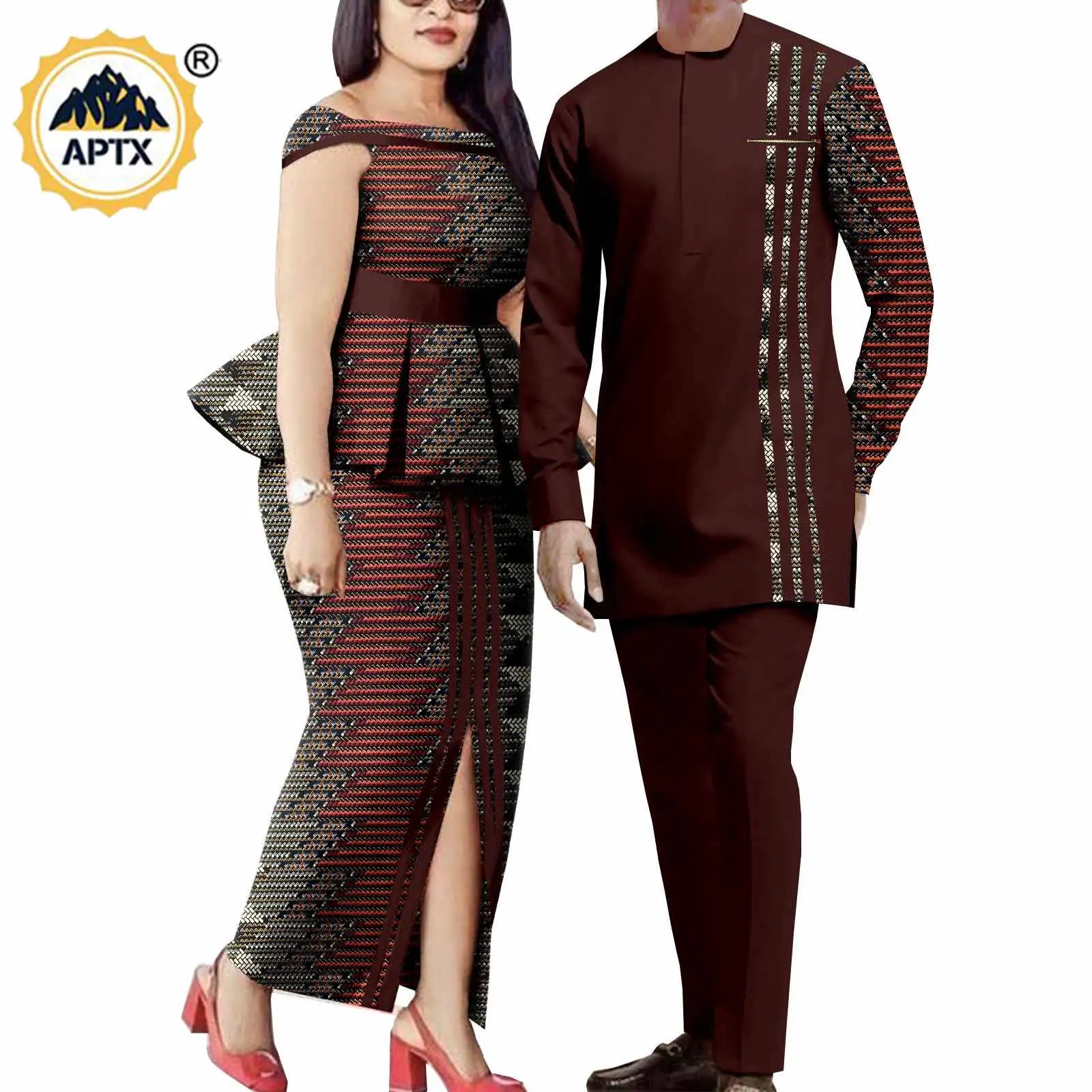 Tenues de couple assorties pour hommes, ensembles chemises et pantalons, robes africaines Dashiki pour femmes, haut et jupes fendues pour mariage, Y23C006