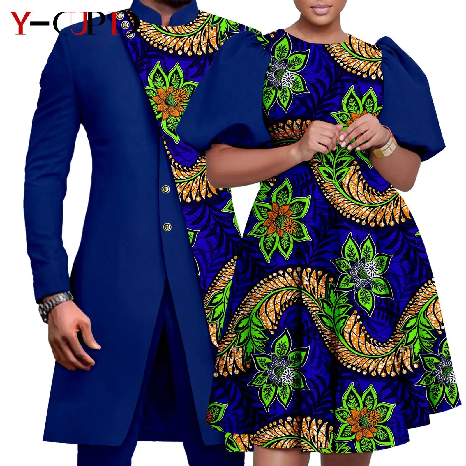 Vêtements Africains Assortis pour Couple Dashiki, Robe Imprimée, Bazin Riche, Ensemble Veste et Pantalon Imbibés, 2 Pièces, Y23C076