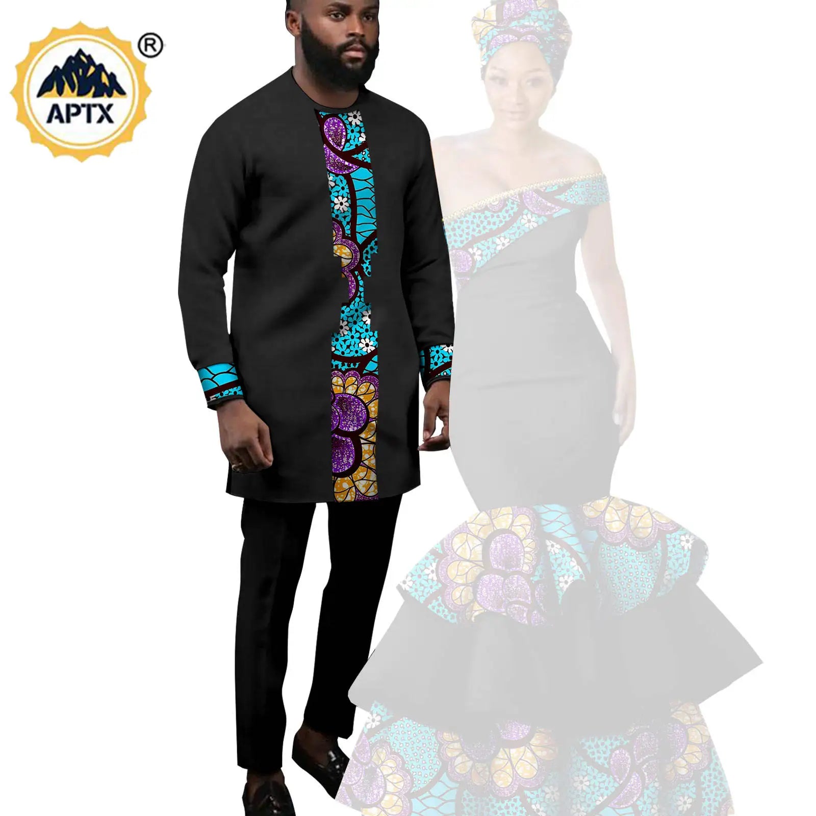 Vêtements Africains pour Couple, Robes sulfAssorties, Tenues pour Hommes, Ensembles Chemise et Pantalon, Dashiki, Robe de ixà Volants pour Dames, Y23C002