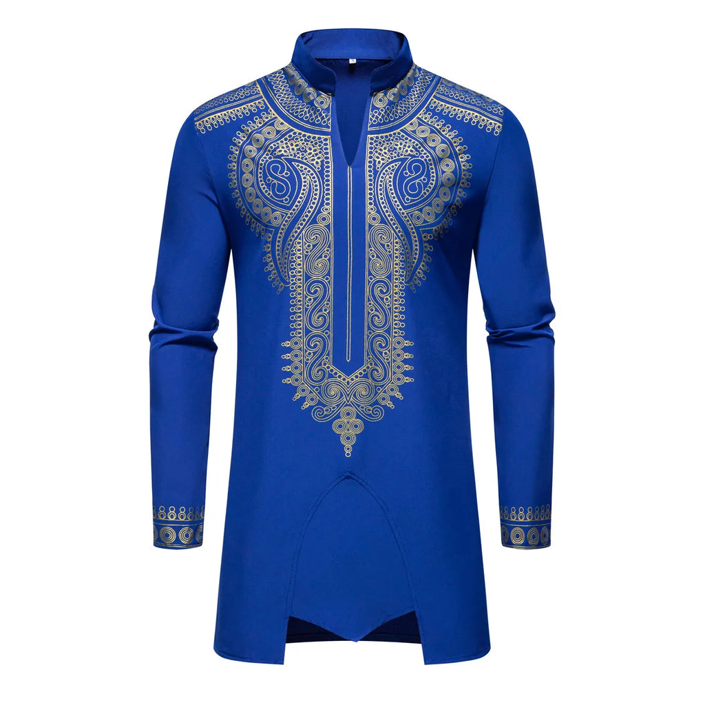 Ensemble de Robe imprimé africain à col montant pour hommes, noir/blanc, tenue de chef Tribal du moyen-orient de saphir, haut + pantalon, 2 pièces, 2026