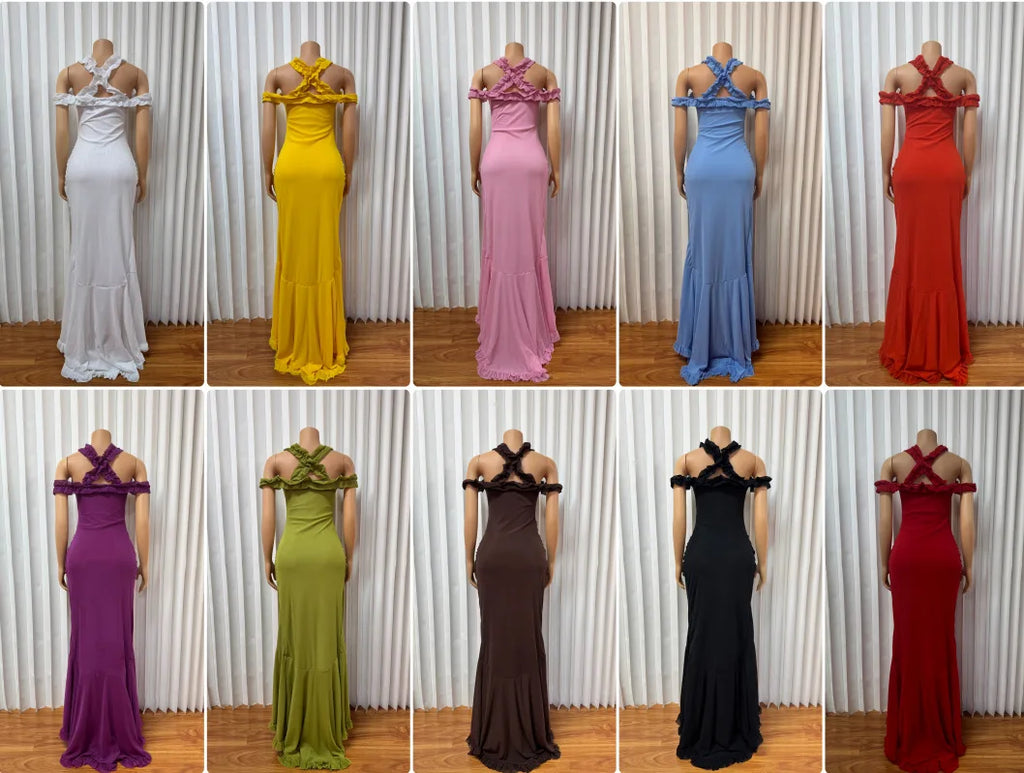 African Dresses For Women Elegant Off Shoulder Dashiki Maxi A-Line Dress Ladies Traditional African Clothing Fairy Dreaes