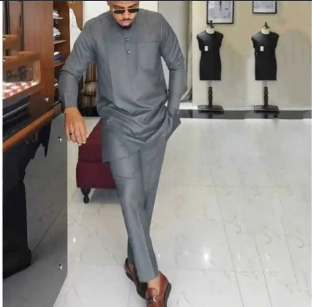 Ensemble 2 pièces ethnique africain pour hommes, décontracté, manches longues, couleur unie, chemise et pantalon, confortable, vêtements de détente, nouvelle collection automne 2024