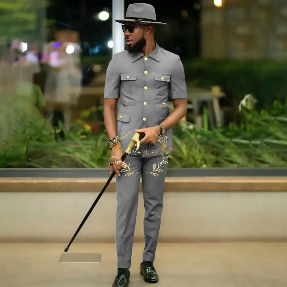Costumes de style africain pour hommes pour mariage, sur mesure, 2 pièces, veste à simple boutonnage, pantalon, 2 pièces, costumes de marié, costume homme