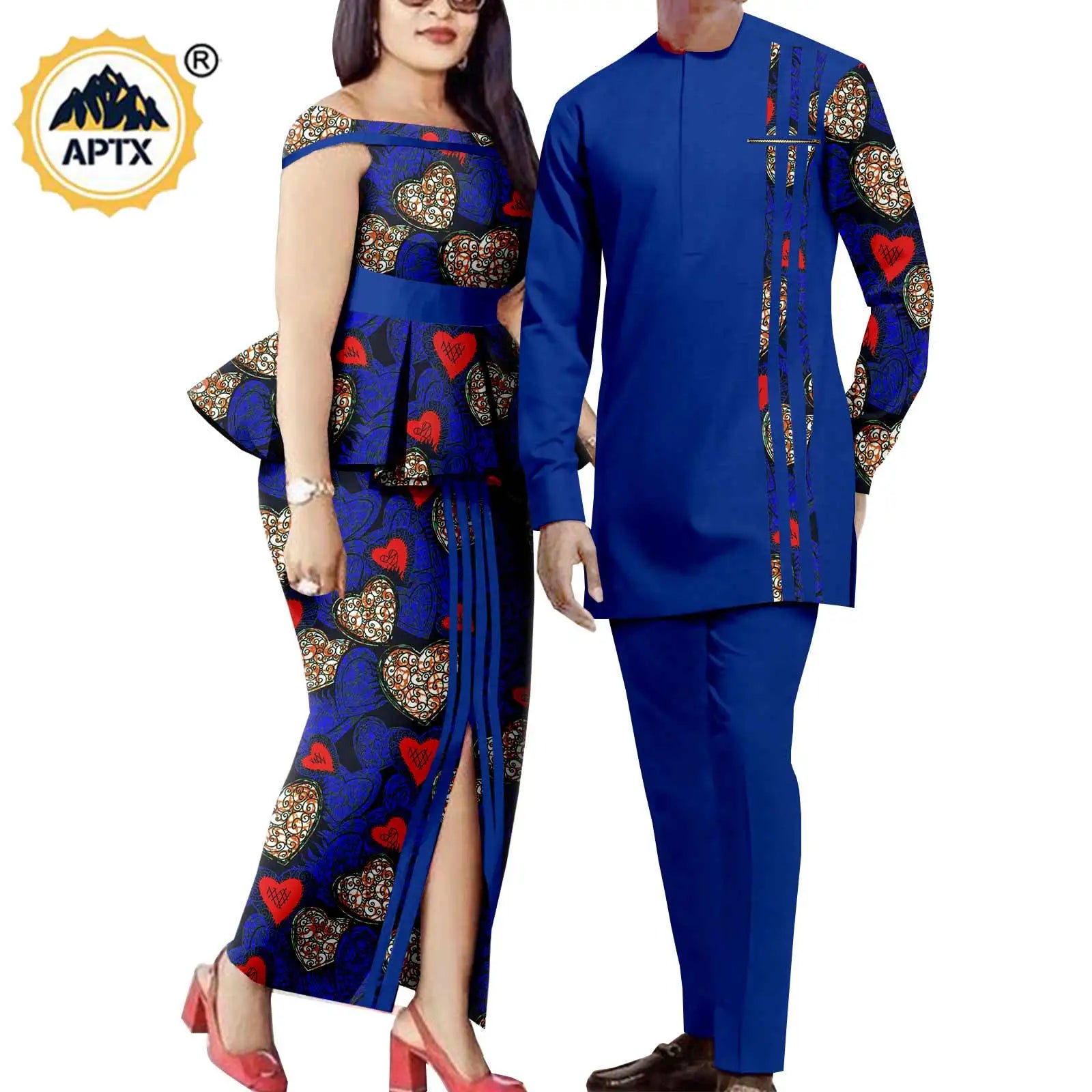 Tenues de couple assorties pour hommes, ensembles chemises et pantalons, robes africaines Dashiki pour femmes, haut et jupes fendues pour mariage, Y23C006