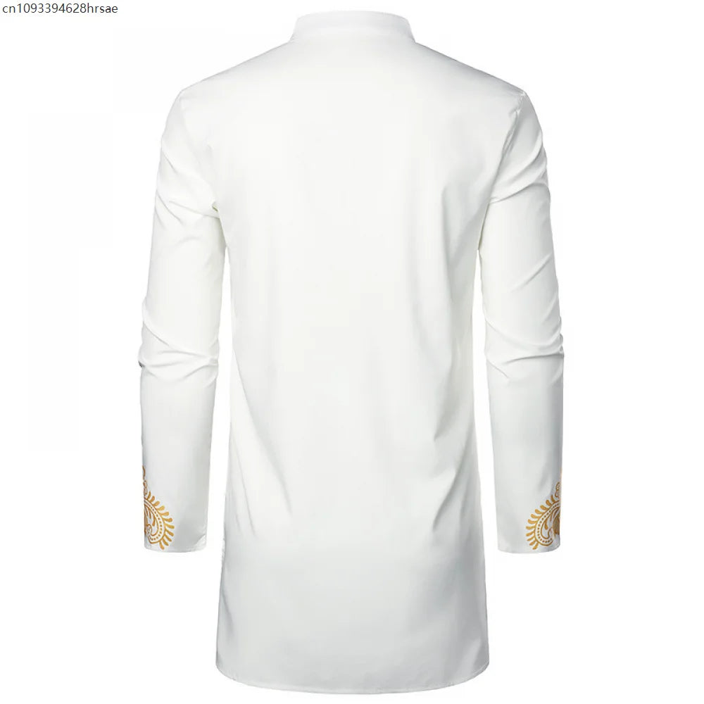 Chemise africaine traditionnelle pour hommes, imprimé fleurs dorées, chemise à manches longues, tenues ethniques décontractées, Streetwear africain de mariage