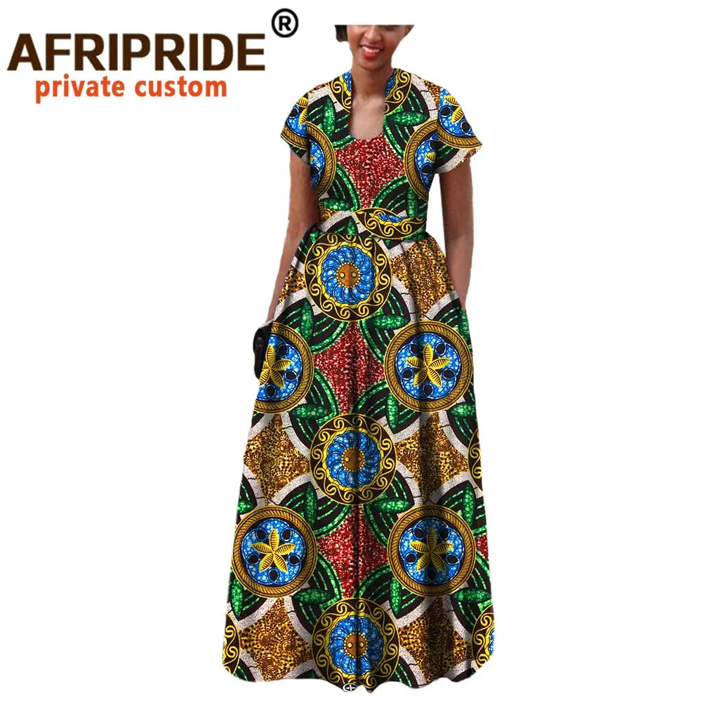 African Dress for Women Autumn Short Sleeve with Sashes Decoration Floor Length Bohemian Style Party Outfits A7225117