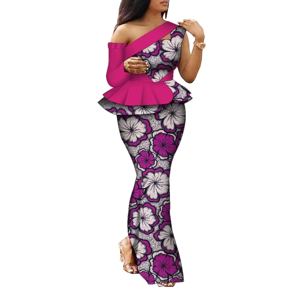 African Dress Women Traditional Ankara Print Dress for Women Elegant Party Two Pieces Sets Top and Skirt Lady's Outfits WY10085