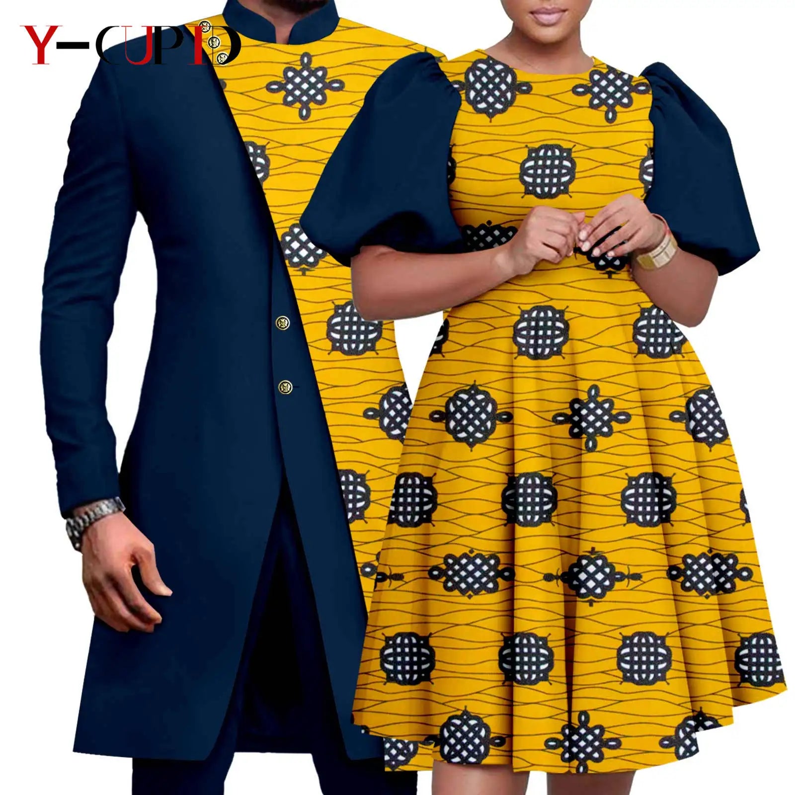 Vêtements Africains Assortis pour Couple Dashiki, Robe Imprimée, Bazin Riche, Ensemble Veste et Pantalon Imbibés, 2 Pièces, Y23C076