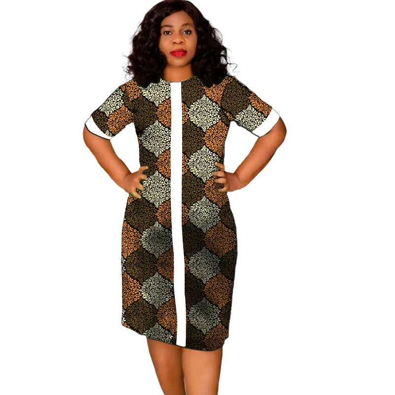 African Fashion O-Neck Dress White&Wax Patchwork Original Design Tailor Made Women's Outfit Colorful Print Female Party Wear