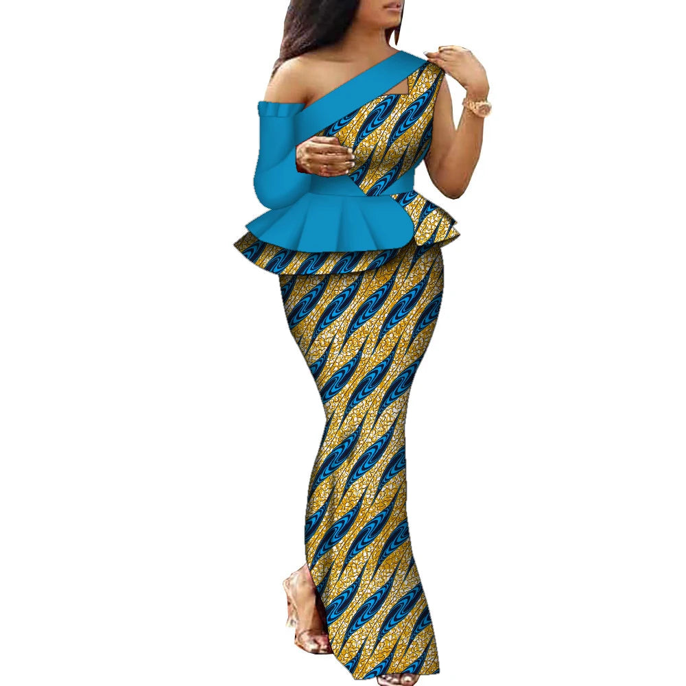 African Dress Women Traditional Ankara Print Dress for Women Elegant Party Two Pieces Sets Top and Skirt Lady's Outfits WY10085