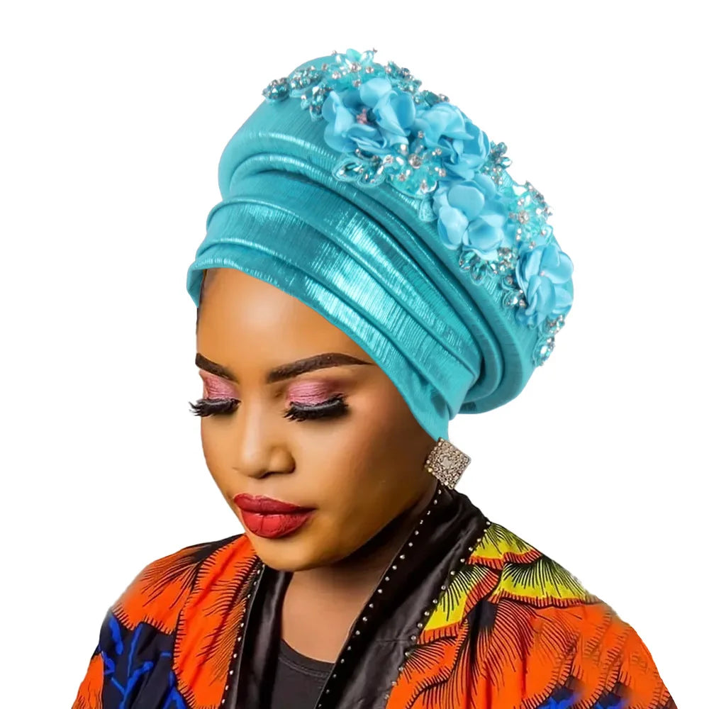 Casquette Turban pour femmes africaines, fleur de diamant, Nigeria, Auto Gele, couvre-chef déjà fabriqué, Geles de mariage, couvre-chef féminin, chapeau de fête