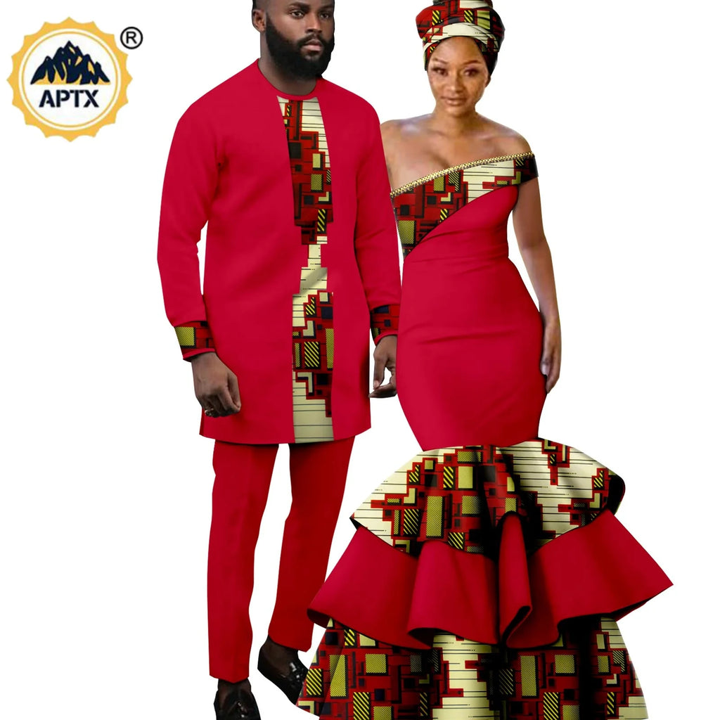 Vêtements Africains pour Couple, Robes sulfAssorties, Tenues pour Hommes, Ensembles Chemise et Pantalon, Dashiki, Robe de ixà Volants pour Dames, Y23C002