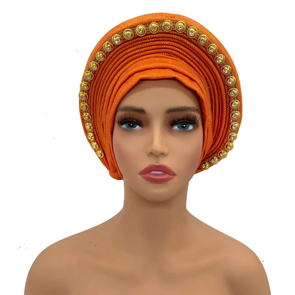 Turban Africain pour Femme, Casquette de Sauna Nigériane, Accessoire de ixde Mariage, Enveloppes de Tête Déjà Faites à la Main