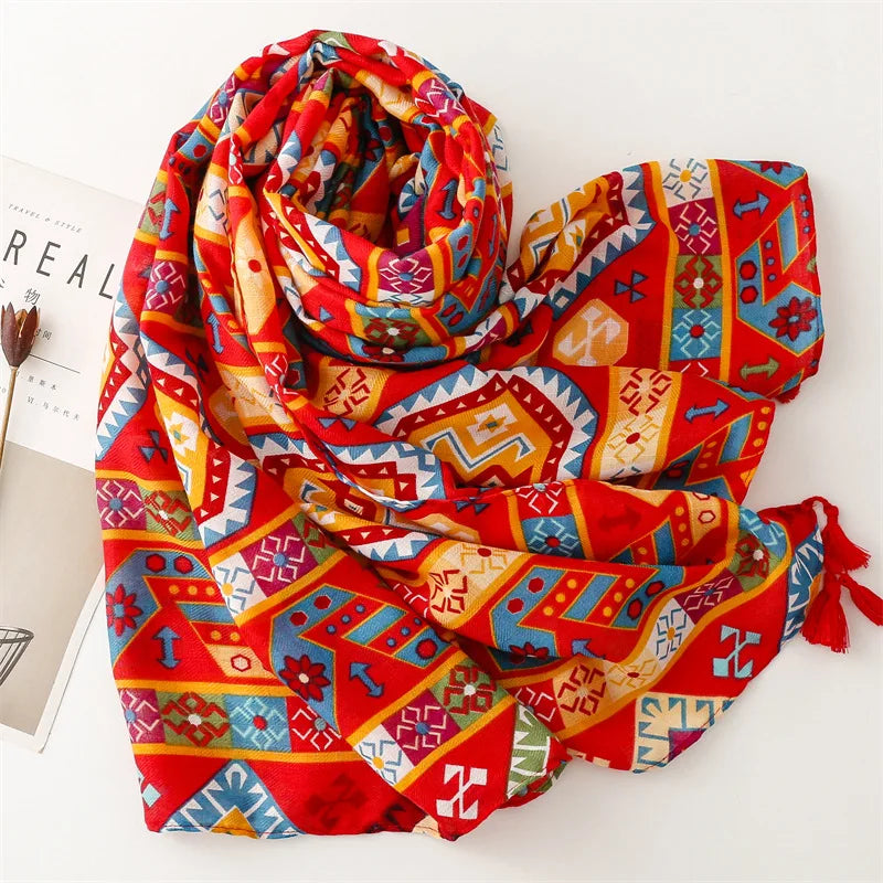 Châle en Viscose avec Pompon, Écharpe Africaine, Indienne, Ethnique, Géométrique, Florale, Haute Qualité, Bande Ronde, Hijab Musulman, Bufanda, 180x90cm