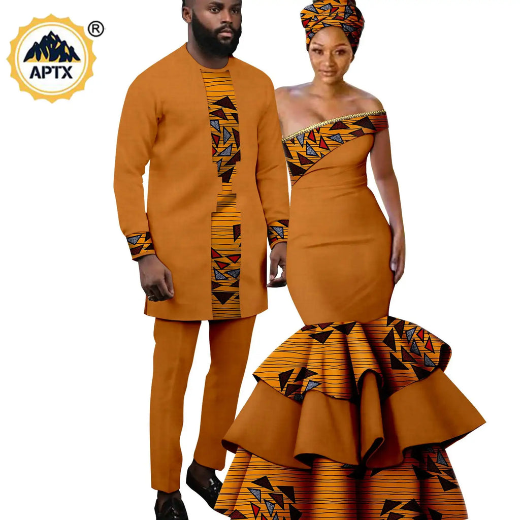 Vêtements Africains pour Couple, Robes sulfAssorties, Tenues pour Hommes, Ensembles Chemise et Pantalon, Dashiki, Robe de ixà Volants pour Dames, Y23C002