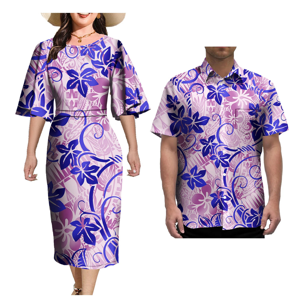 Ensemble de Tenue de Couple pour Femme et Homme, Robes Élégantes, Jupe Sexy, Tatouage Samoa, Imprimé, Décontracté, Assortie