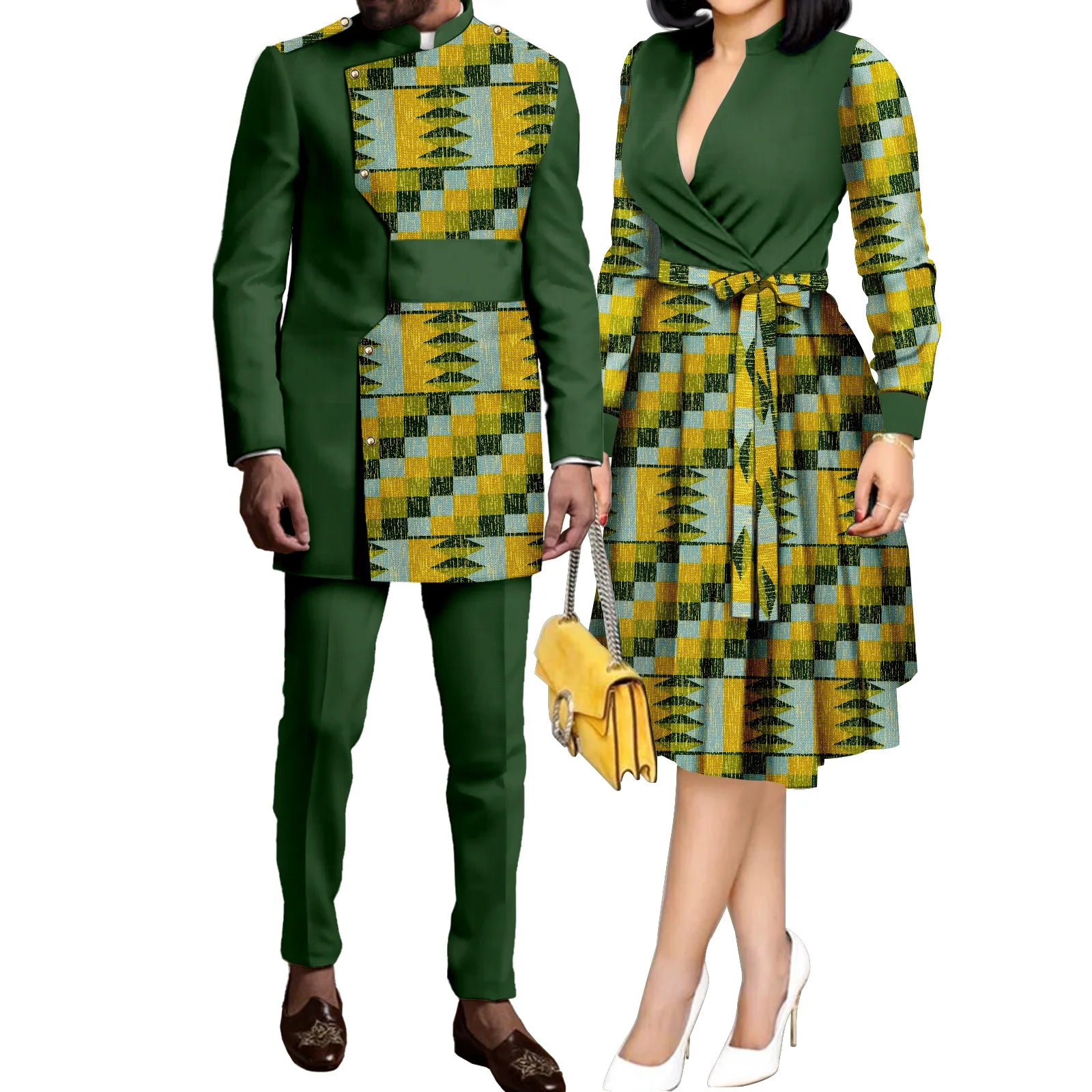 SEA&ALP Tenues de couple africaines imprimées Kente pour mariage, ensemble Dashiki africain pour homme à manches longues et pantalon, robes assorties pour femme