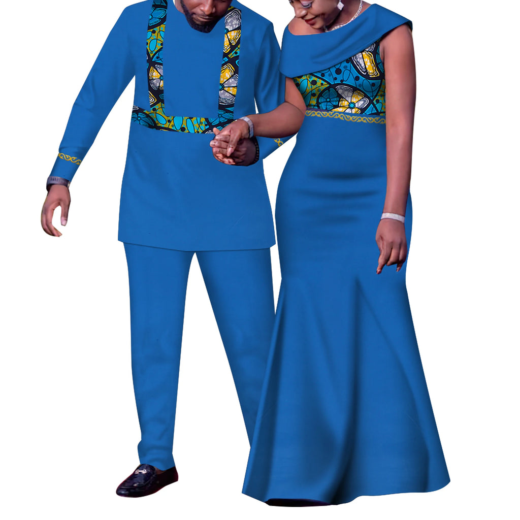 Tenues de Couple africain, ensembles assortis Dashiki, costume et robes pour hommes africains pour femmes, vêtements de fête pour Couple WYQ905