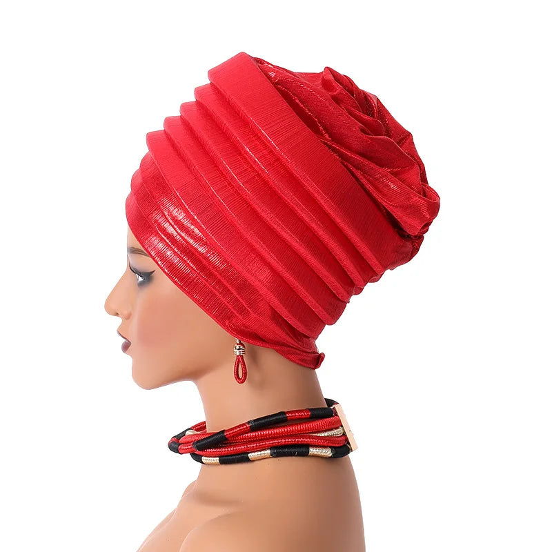 Femmes africaines Auto Gele couvre-chef Nigeria dame plissée bandeau musulman foulard Bonnet Turbante Mujer