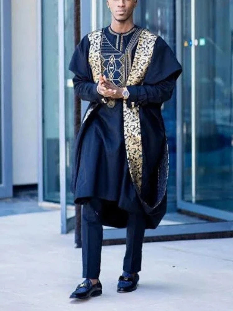 Vêtements africains pour hommes, chemises Dashiki, pantalons Ankara, ensemble 3 pièces, tenues de soirée de mariage, costume, vêtements traditionnels