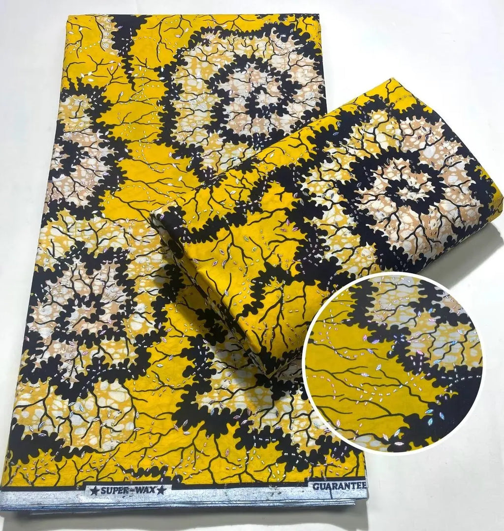 Tissu africain en cire avec des bandes de cristal, tissu en cire pour robe de femme, 6 yards/lot, cire africaine