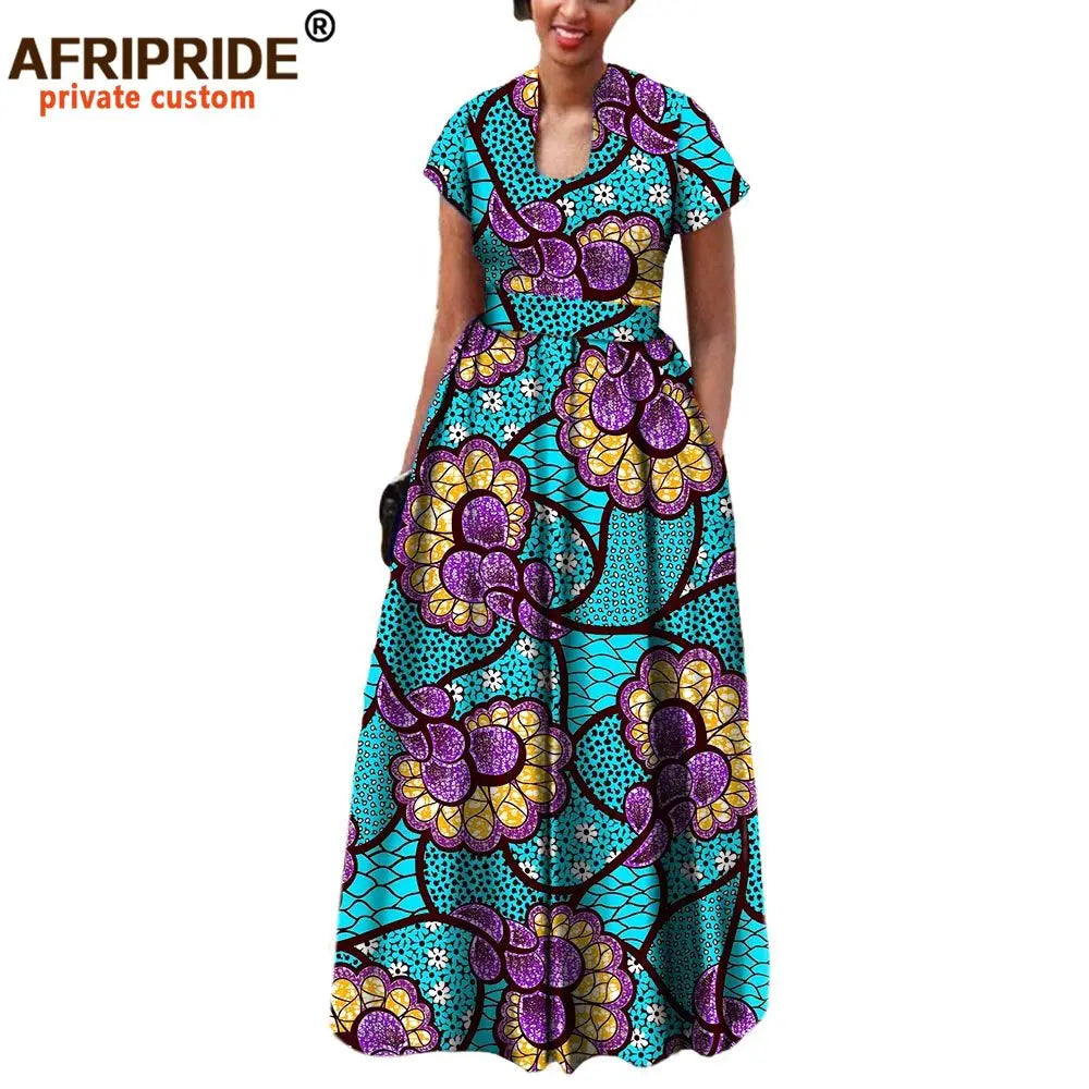 African Dress for Women Autumn Short Sleeve with Sashes Decoration Floor Length Bohemian Style Party Outfits A7225117