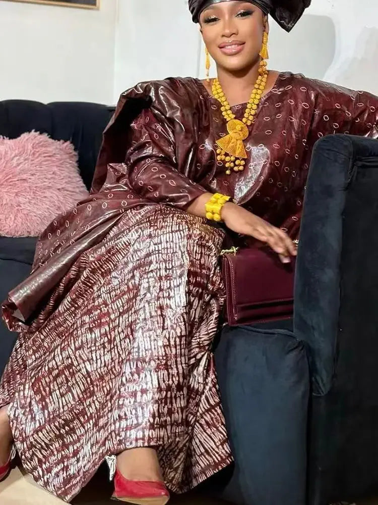 High Quality African Dresses For Women Wedding Bride Party Clothing Plus Size Traditional Riche Dashiki Bride Printing Clothing