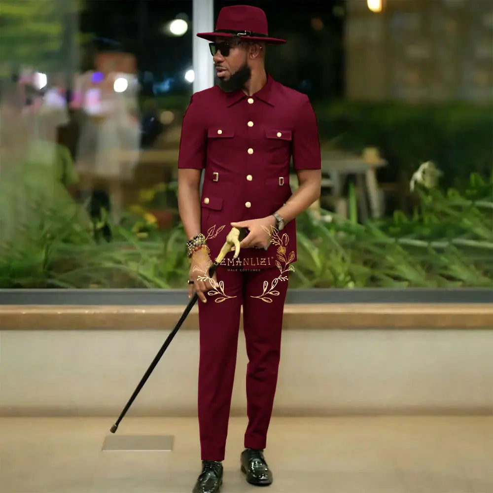 Costumes de style africain pour hommes pour mariage, sur mesure, 2 pièces, veste à simple boutonnage, pantalon, 2 pièces, costumes de marié, costume homme
